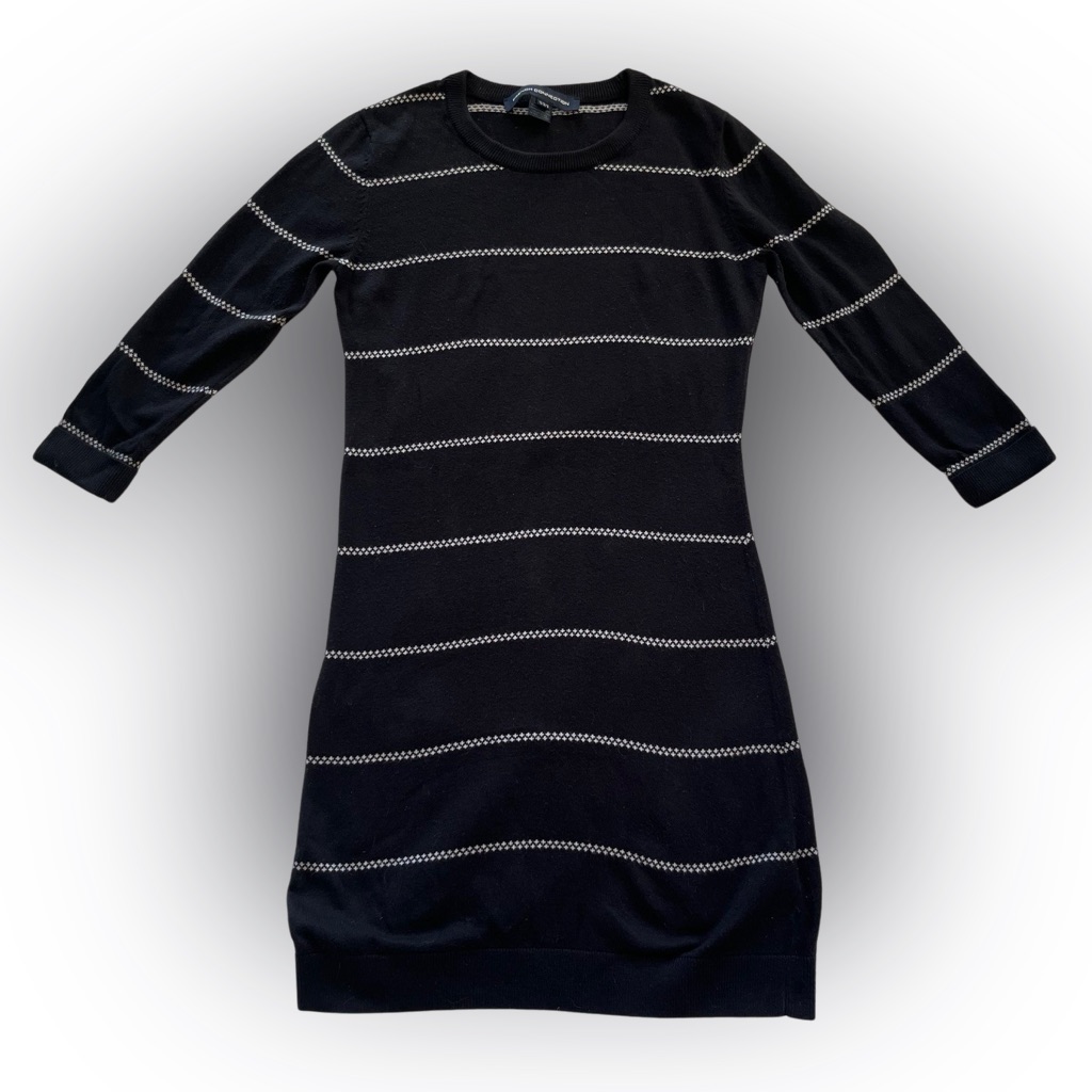 French Connection Black And White Striped Sweater Dress